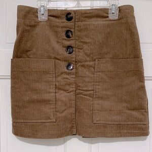 Brown Corduroy Button-Front A-line Mini Skirt Sz S